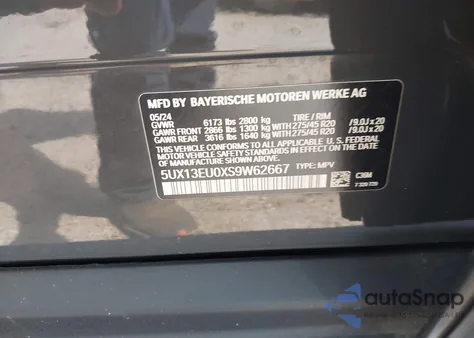 2025 BMW X5 Sdrive40I z USA, uszkodzony, nr VIN 5UX13EU0XS9W62667